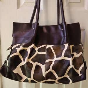 Elegant Unbrand Brown & Cream Giraffe Print Shoulder/Satchel Bag w/Clutch Wallet